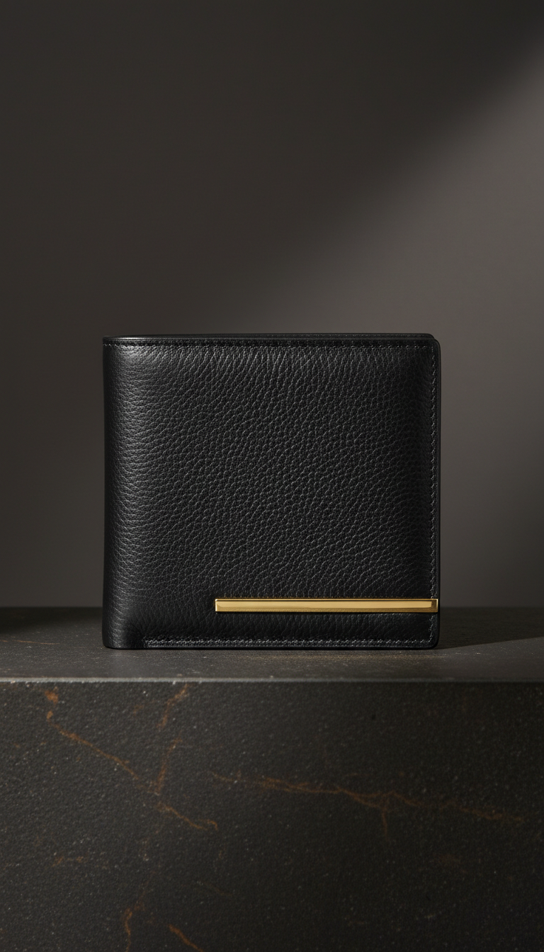 billetera bifold cuero negro top-grain
