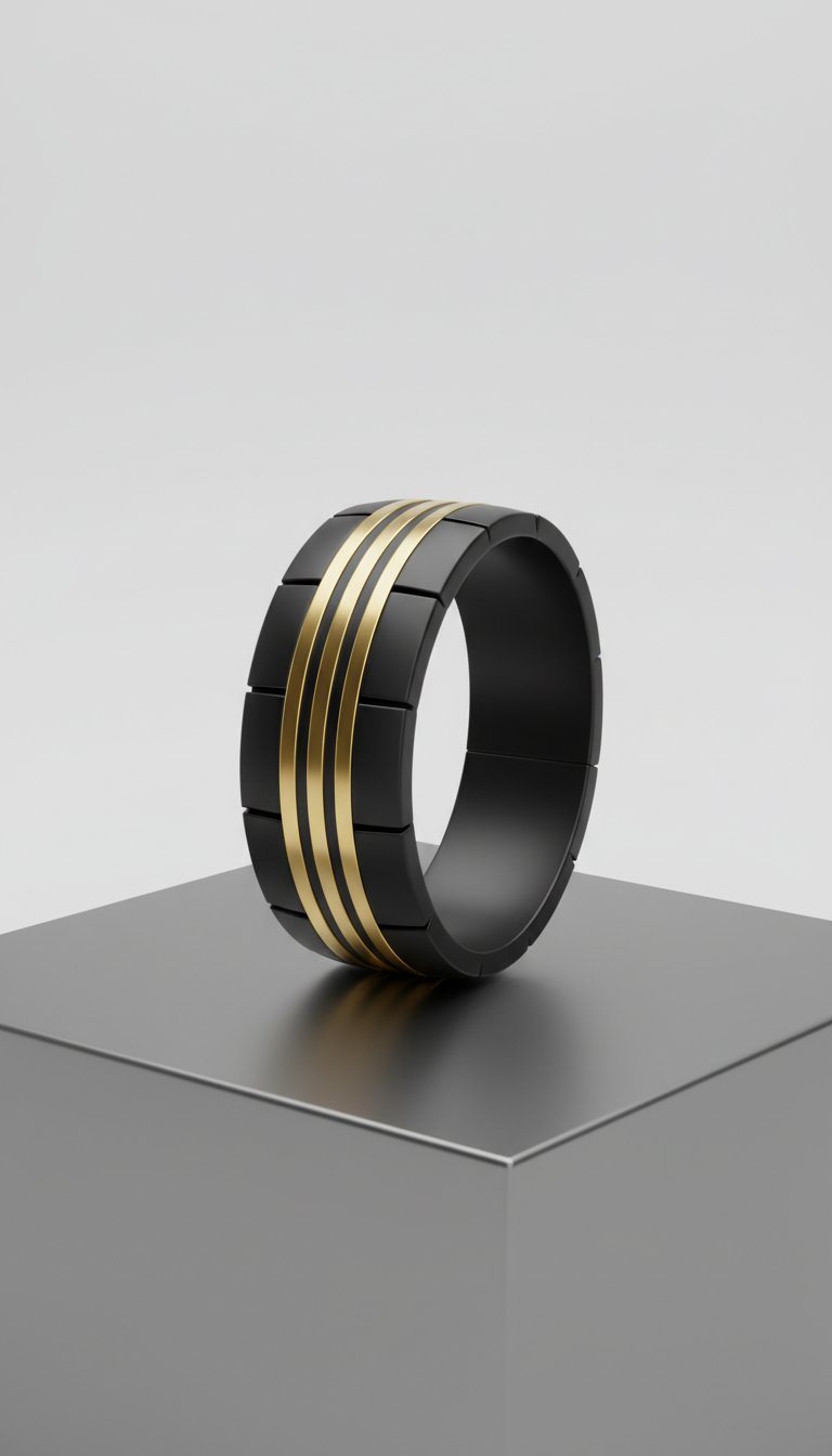 Pulsera negra mate con acentos dorados