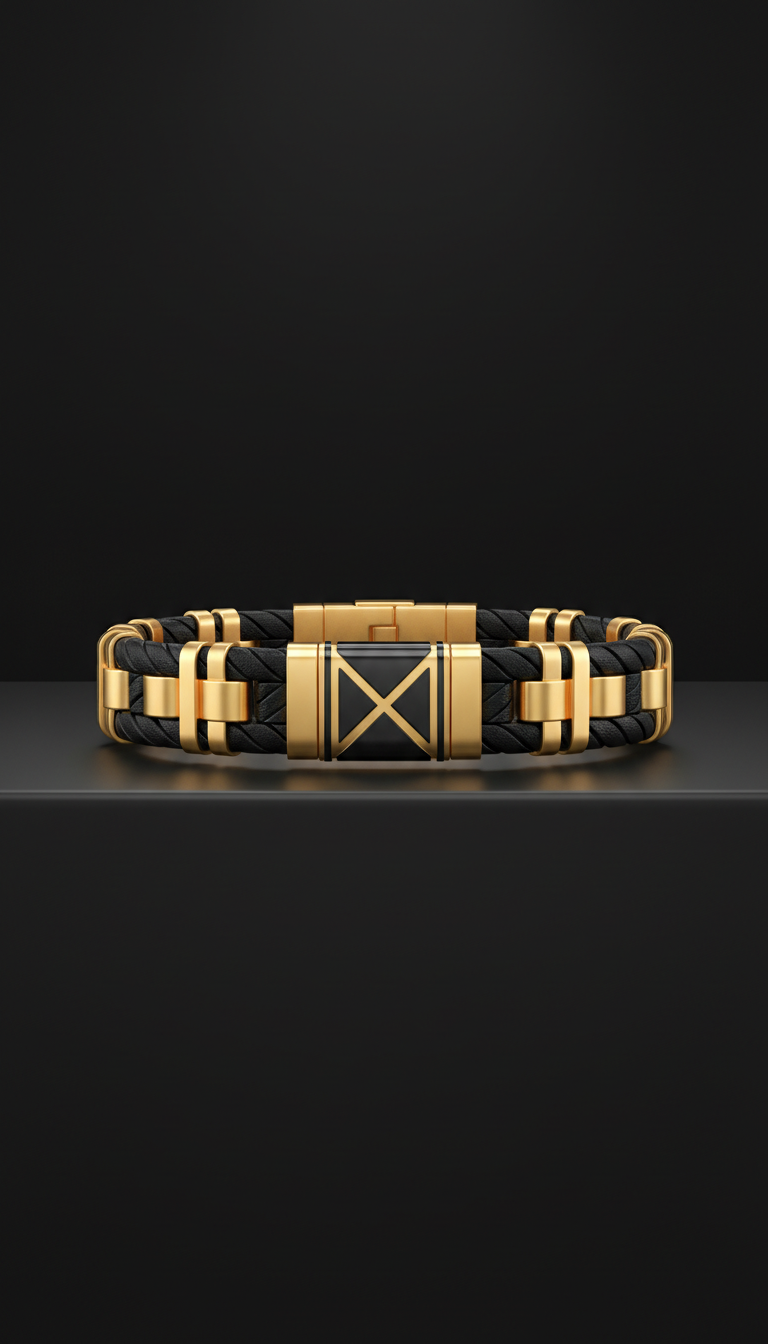 Pulsera masculina acentuada en negro y oro