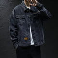 Men's Classic Turtleneck Denim Shirt, Dark Washed Denim Fabric, Double Chest Pocket Workwear Jacket, Casual and Versatile Jacket