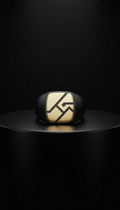 Anillo sello negro mate con incrustación dorada